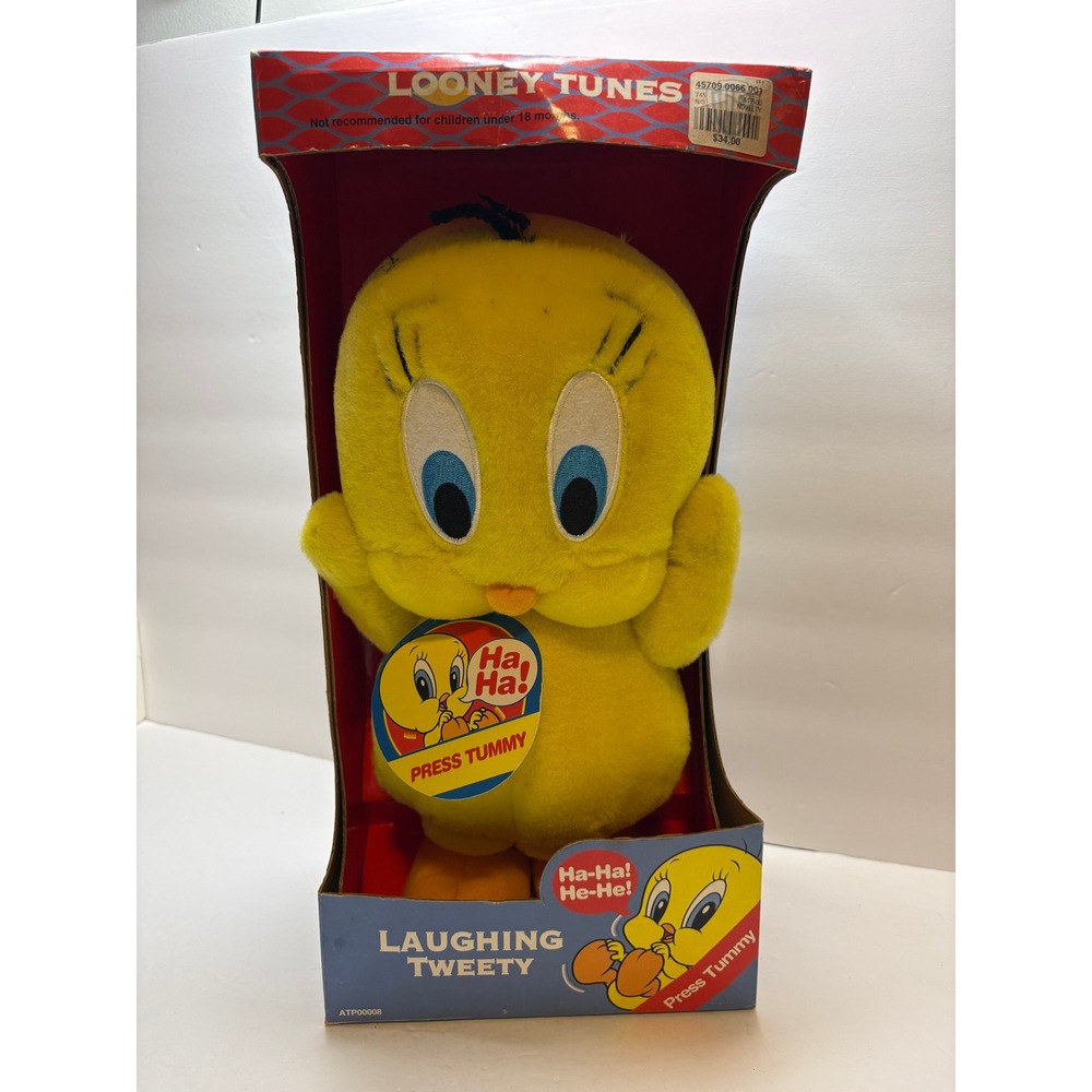 Vintage 1998 Warner Bros Studio Laughing Tweety Bird Plush Looney Tunes Box - Picture 2 of 9